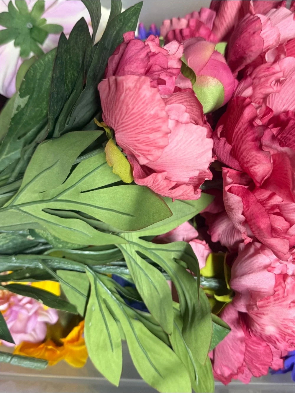 Assorted Silk Flowers bundle Bouquet - Pink, Yellow, Blue, Cream Flowers